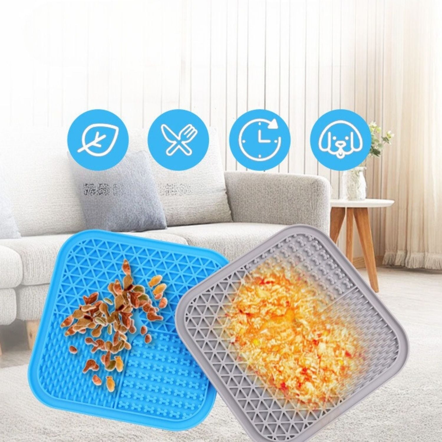 huisdier lickmat met voedsel symbolen op achtergrond